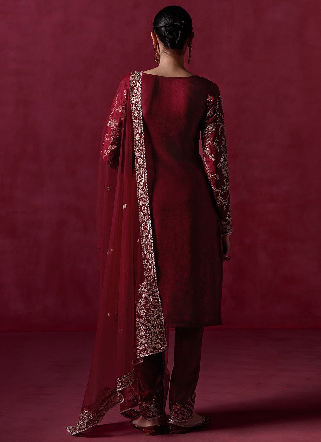 Maroon Embroidered Silk Straight Suit - Lashkaraa