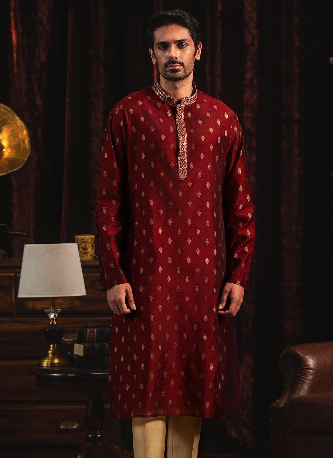 Maroon Foil Printed Kurta Set - Lashkaraa
