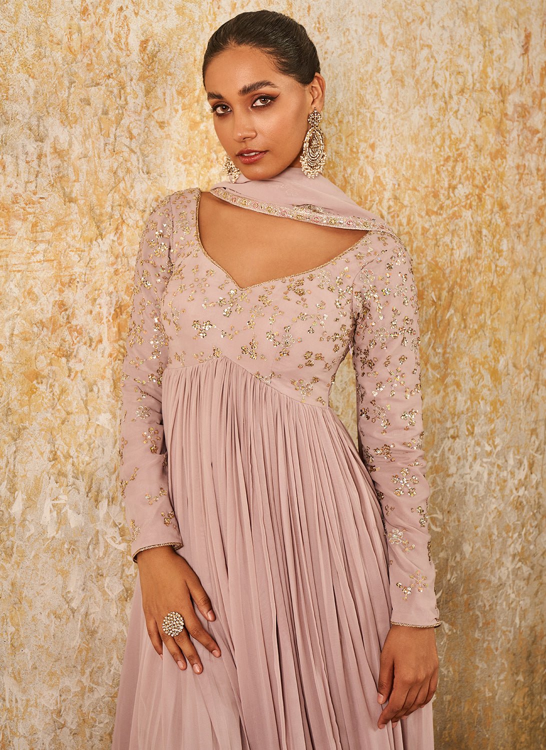 Mauve Embroidered Georgette Anarkali - Lashkaraa