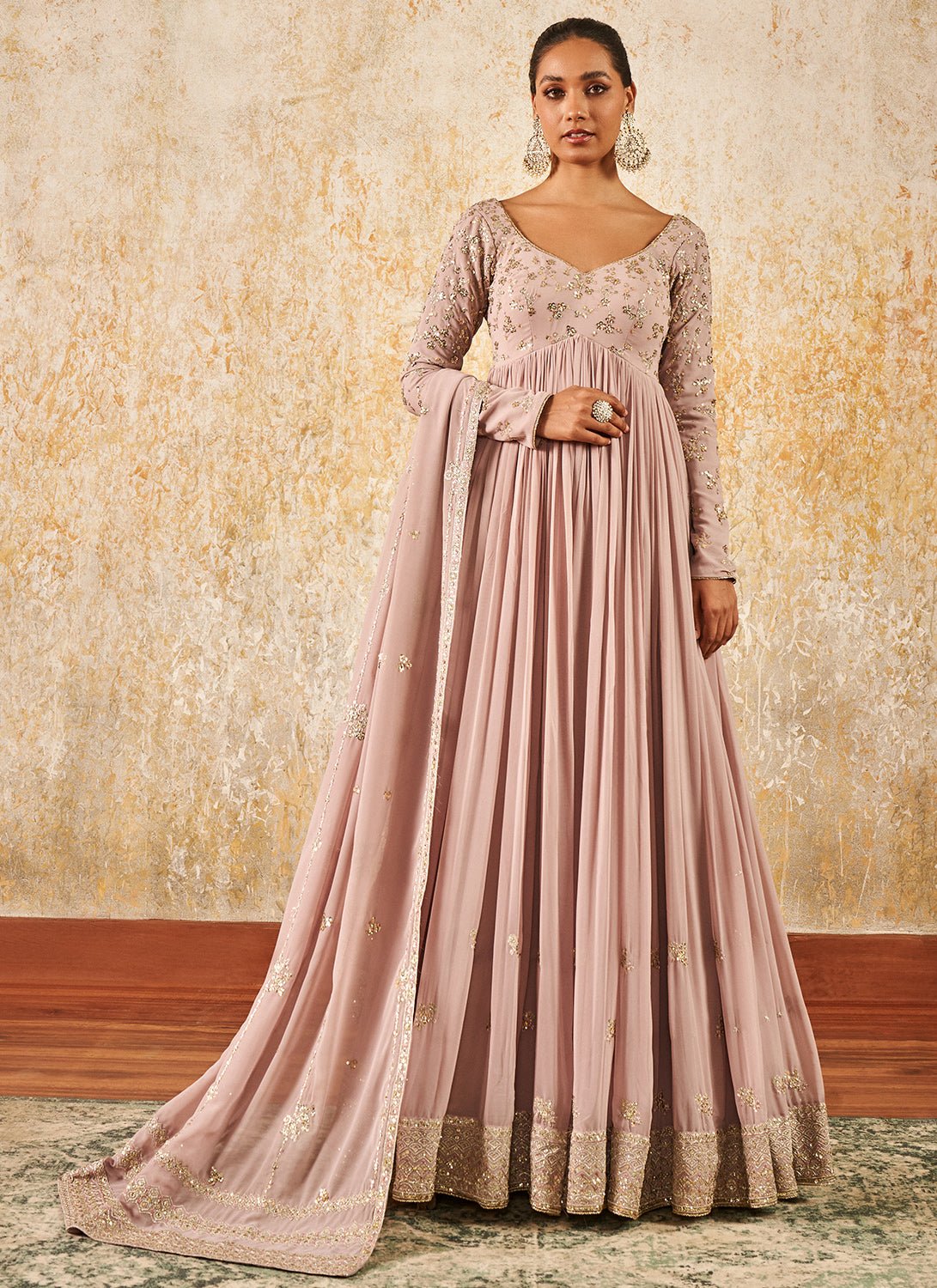 Mauve Embroidered Georgette Anarkali - Lashkaraa