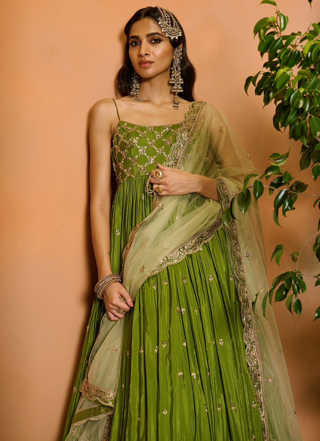 Mehendi Green Embroidered Anarkali - Lashkaraa