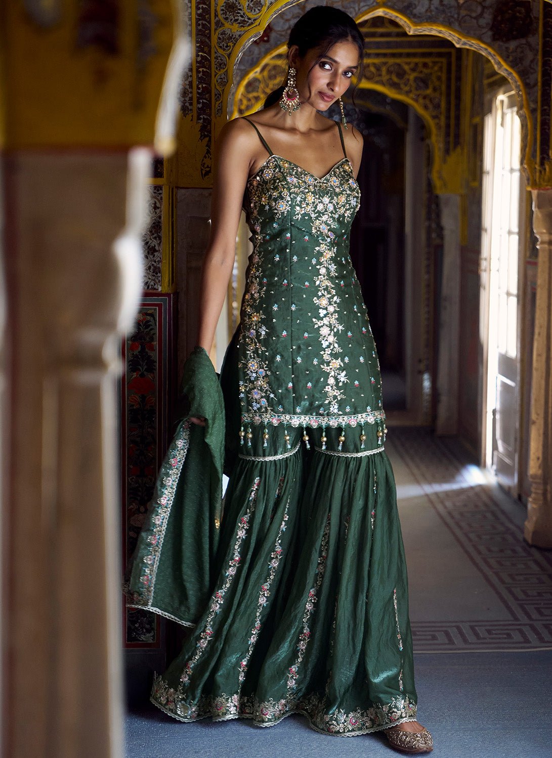 Mehendi Green Embroidered Gharara Mehendi Green Embroidered Gharara