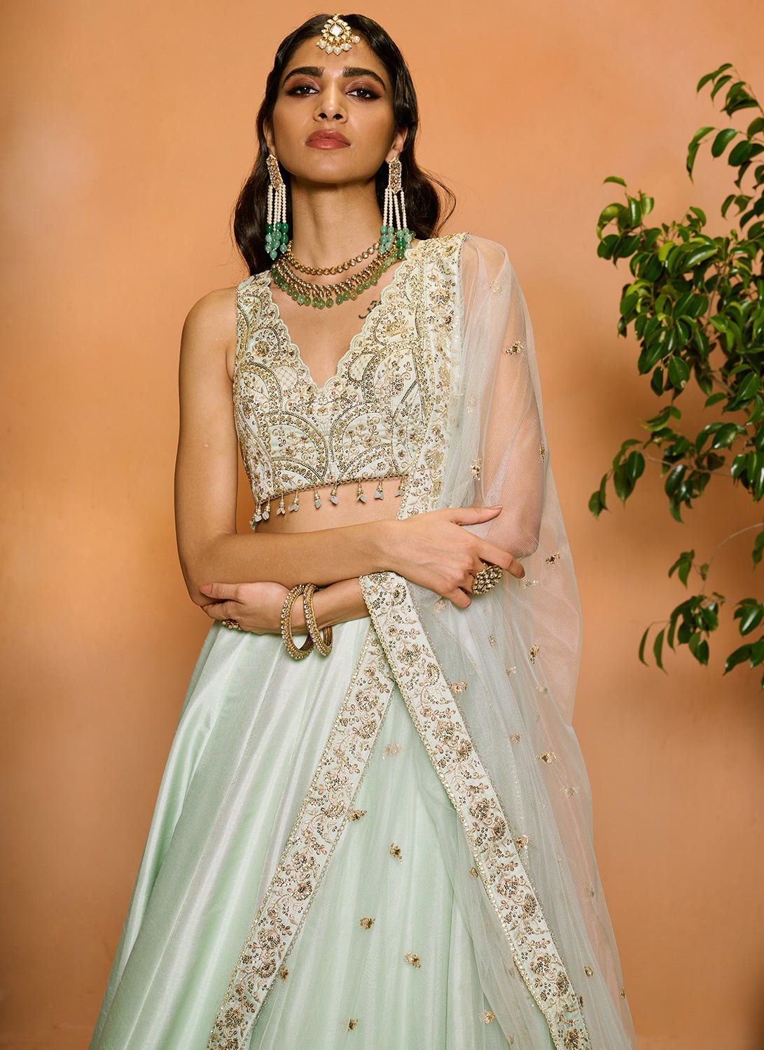 Mint Embroidered Silk Lehenga - Lashkaraa