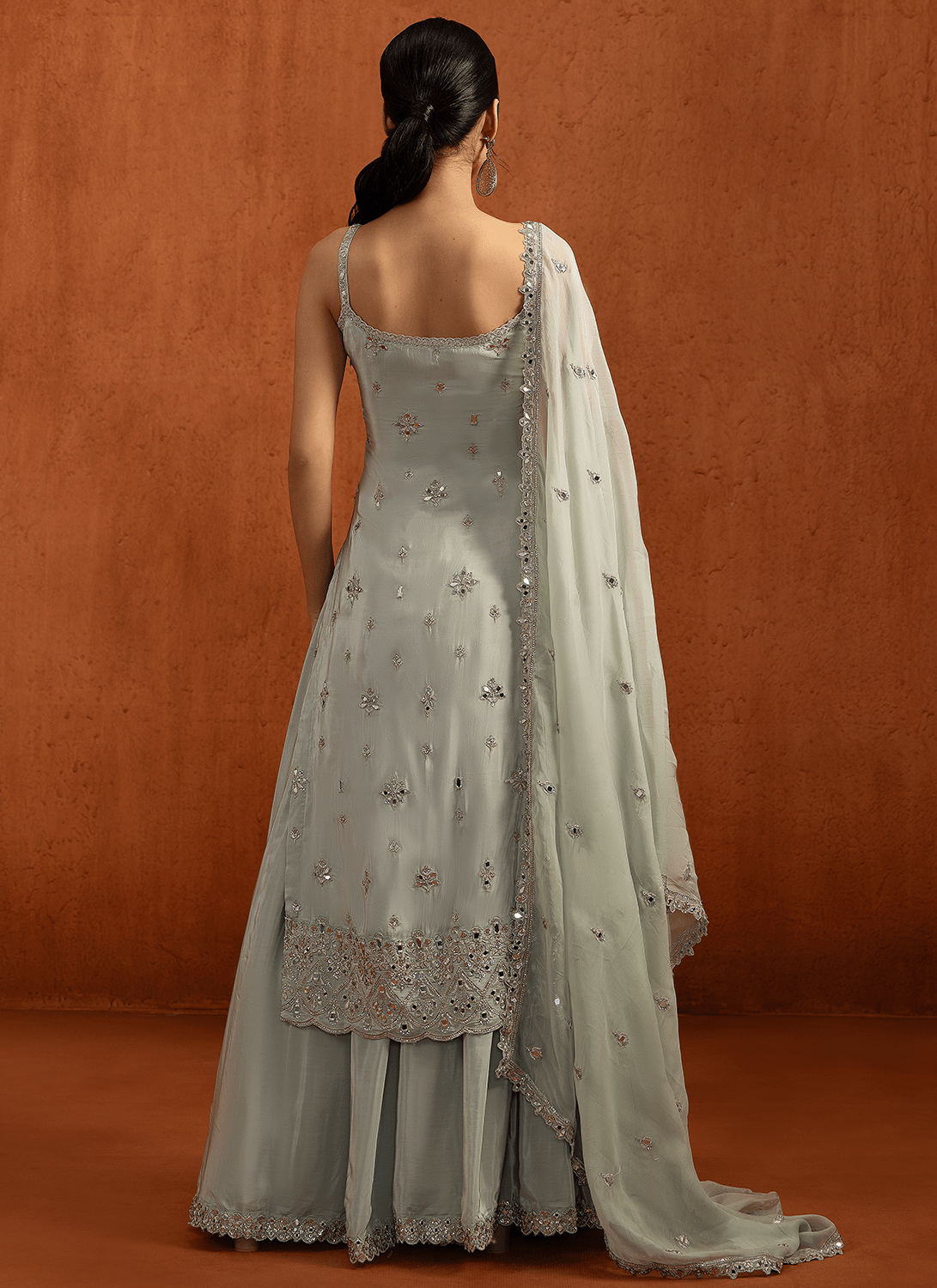 Mint Embroidered Viscose Crepe Sharara Suit - Lashkaraa