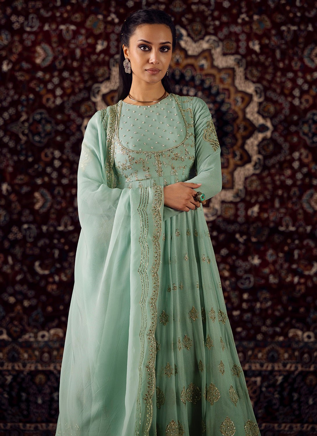 Mint Green Embroidered Georgette Anarkali Mint Green Embroidered Georgette Anarkali