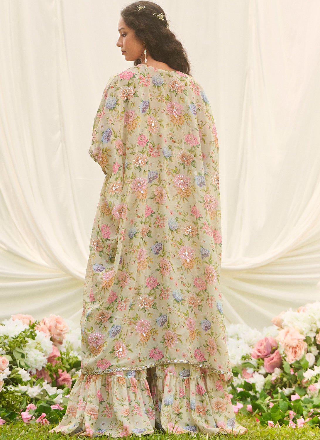 Mint Green Floral Embroidered Pant Set With Jacket - Lashkaraa