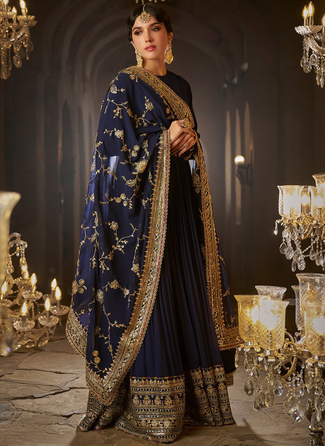 Navy Blue Embroidered Anarkali - Lashkaraa