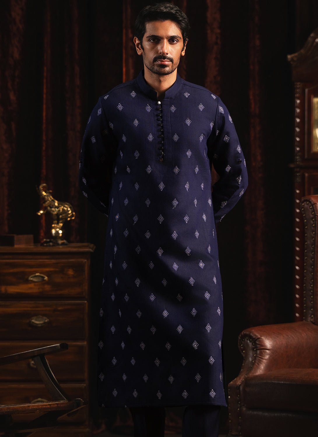 Navy Blue Embroidered Kurta Set - Lashkaraa