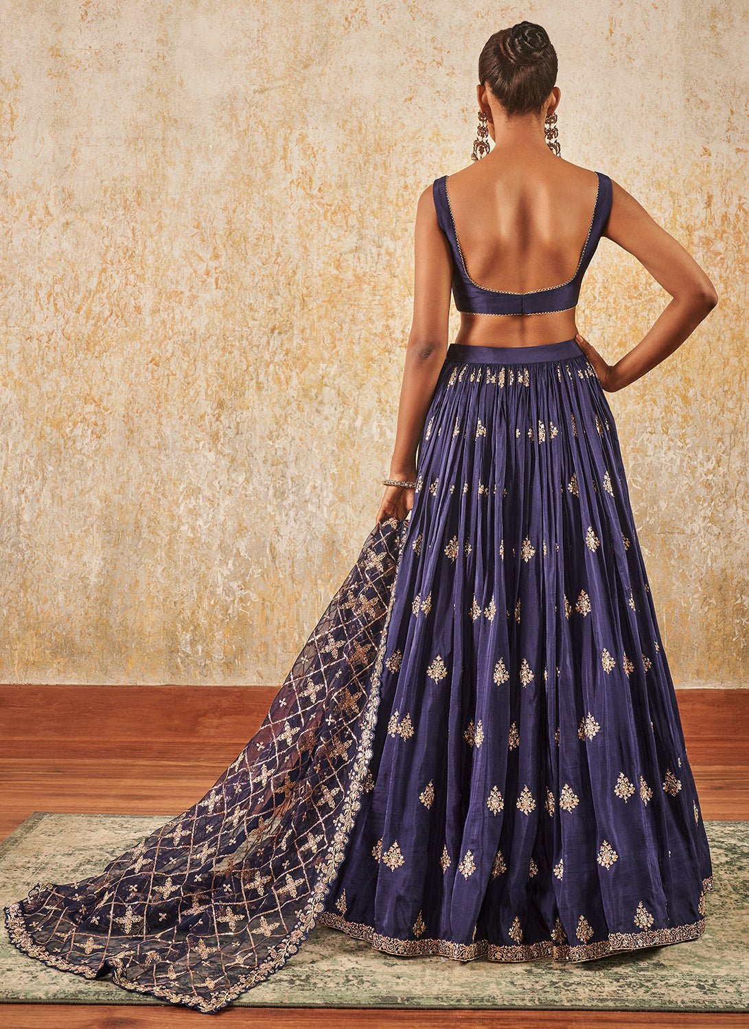 Navy Blue Embroidered Lehenga - Lashkaraa