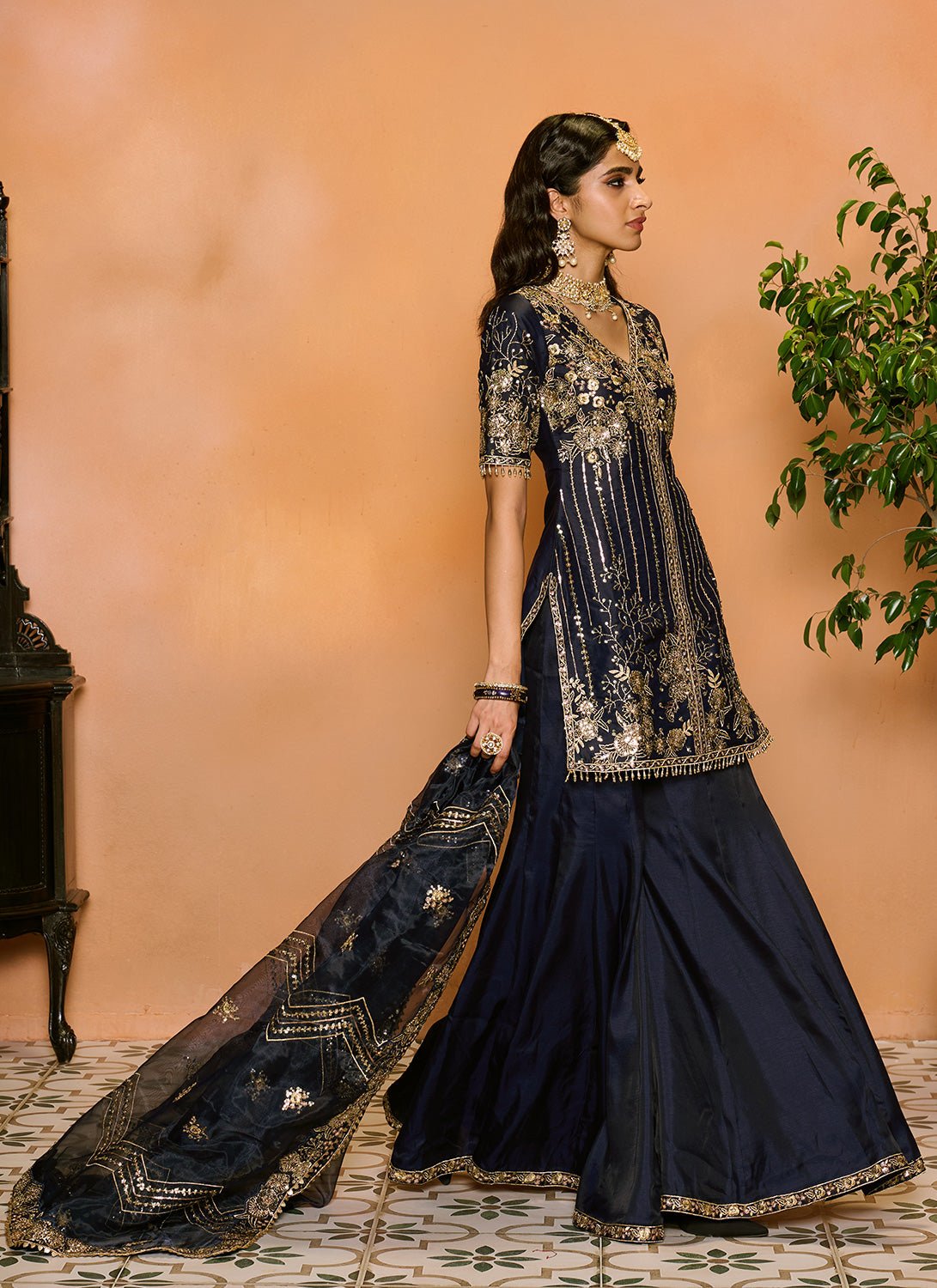 Navy Blue Embroidered Sharara Suit Navy Blue Embroidered Sharara Suit