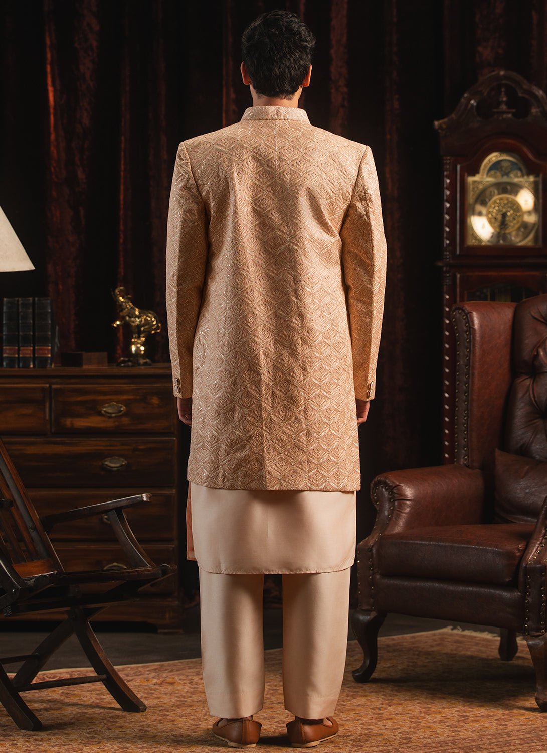 Nude Pink Embroidered Silk Sherwani Set - Lashkaraa