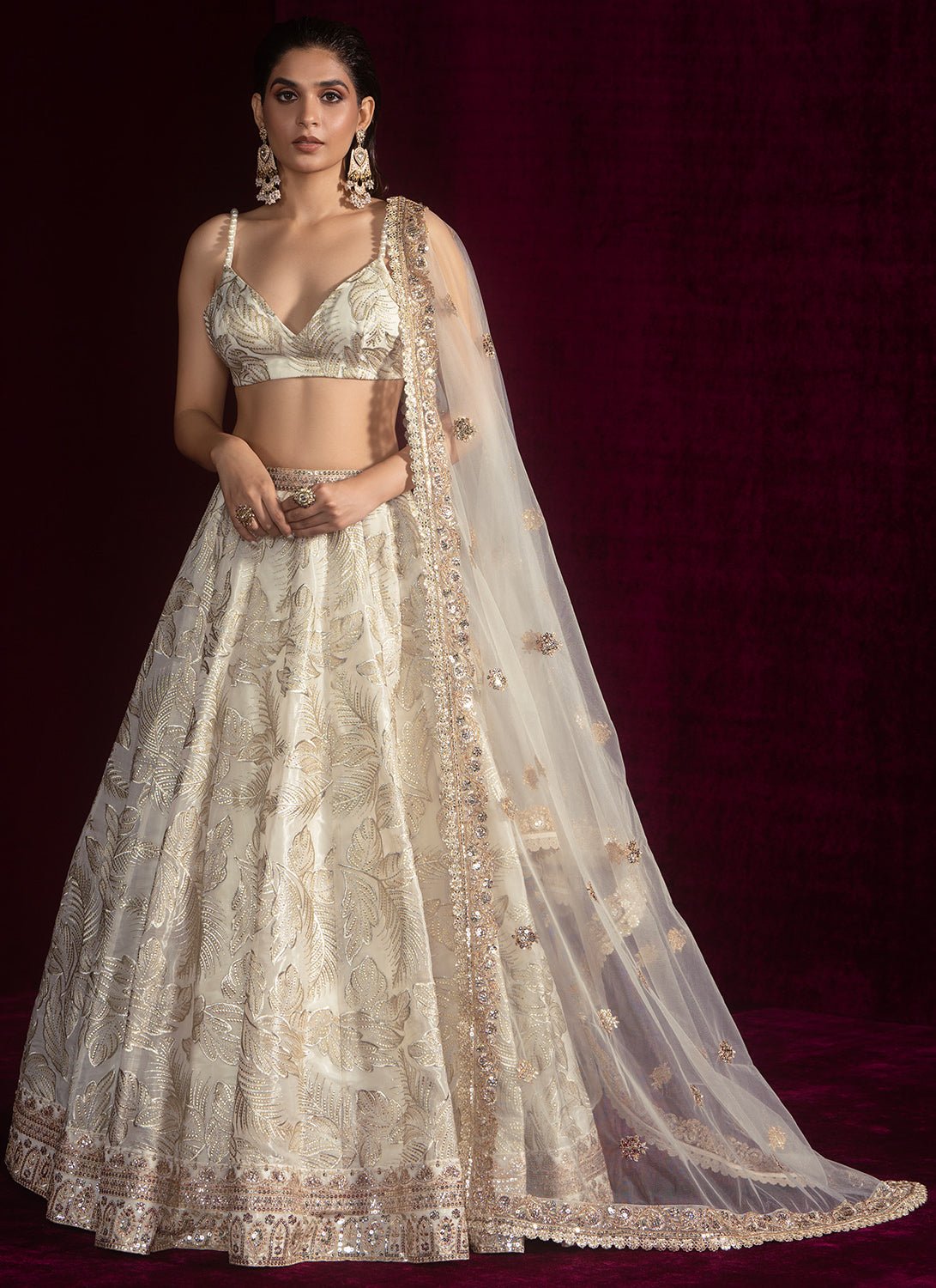 Off White Embroidered Organza Lehenga - Lashkaraa