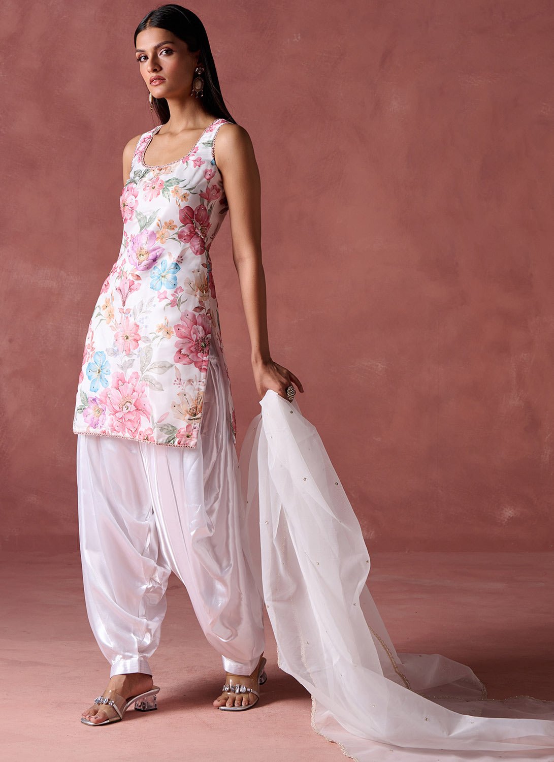 Off White Multicolor Floral Printed Punjabi Suit - Lashkaraa