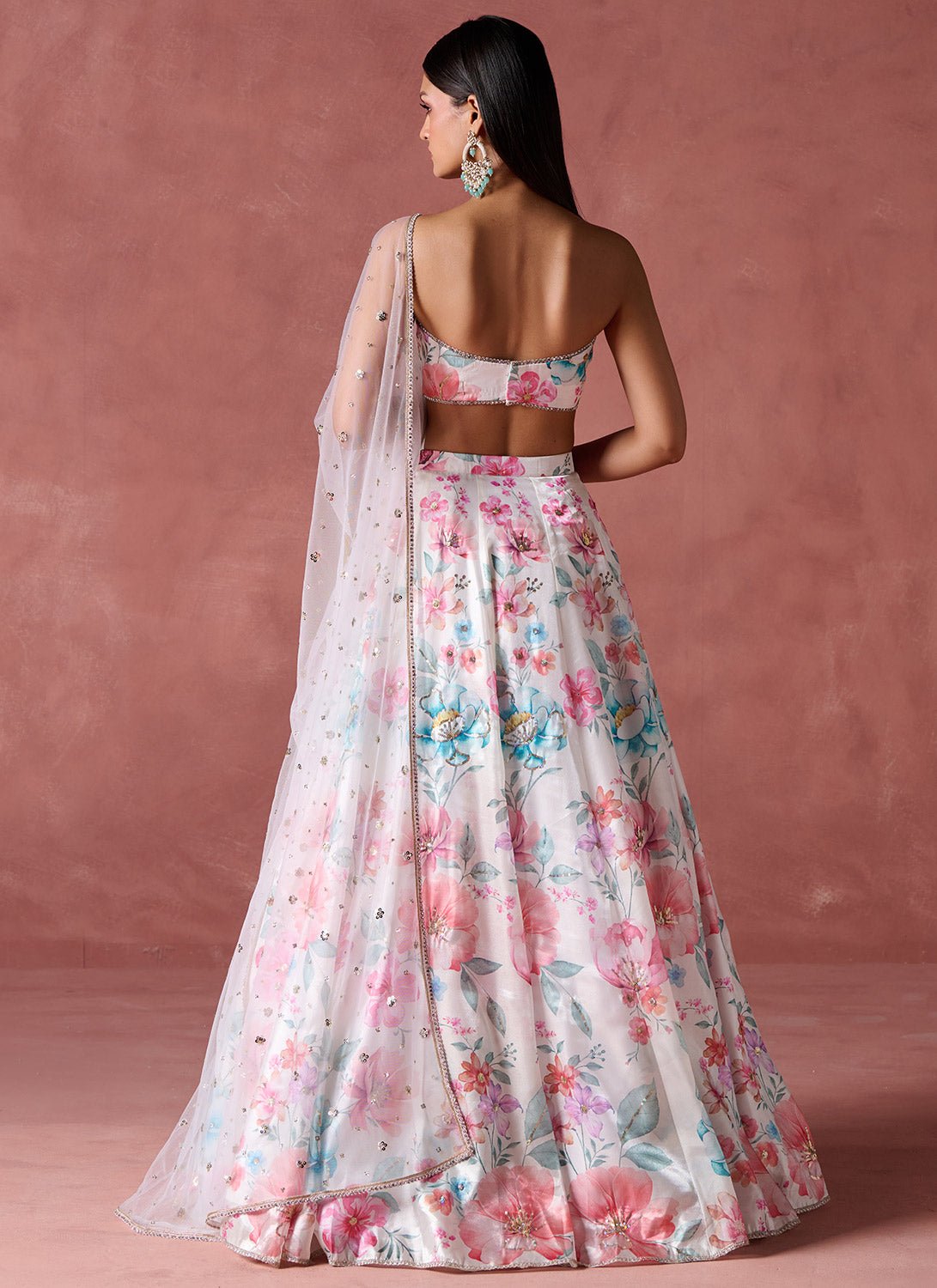 Off White Multicolor Floral Strapless Lehenga - Lashkaraa