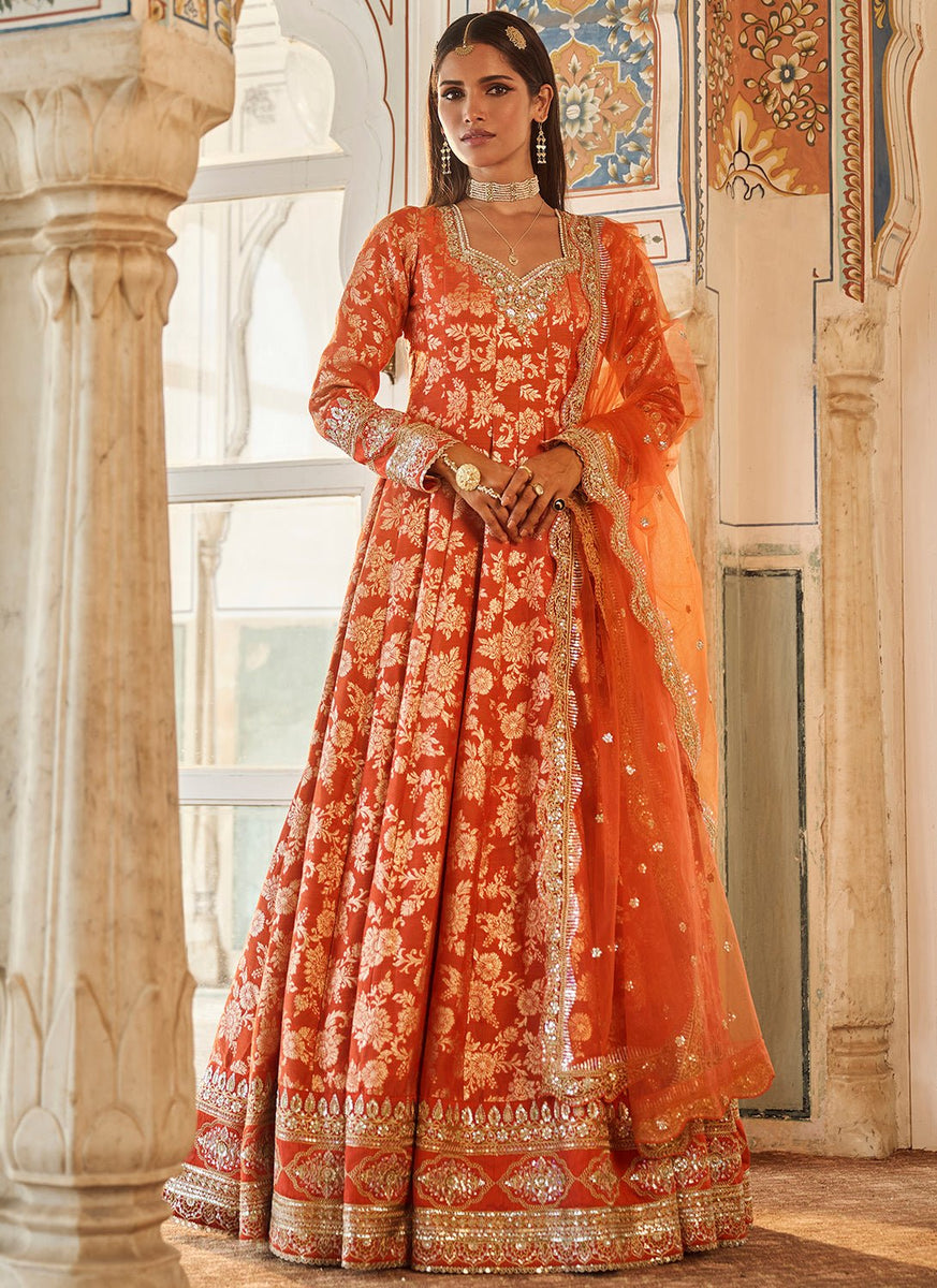 Orange Embroidered Brocade Anarkali Orange Embroidered Brocade Anarkali