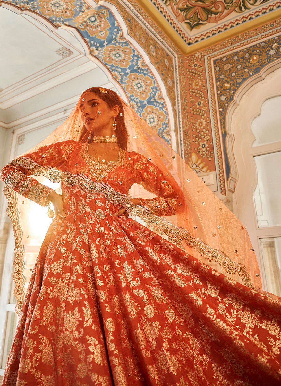 Orange Embroidered Brocade Anarkali Orange Embroidered Brocade Anarkali