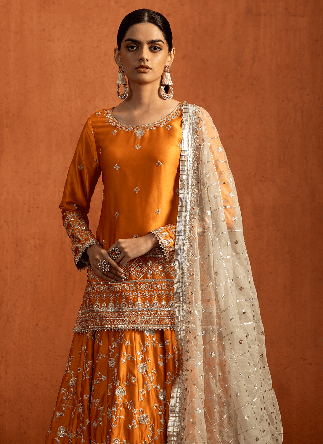 Orange Embroidered Silk Kurti Style Lehenga - Lashkaraa