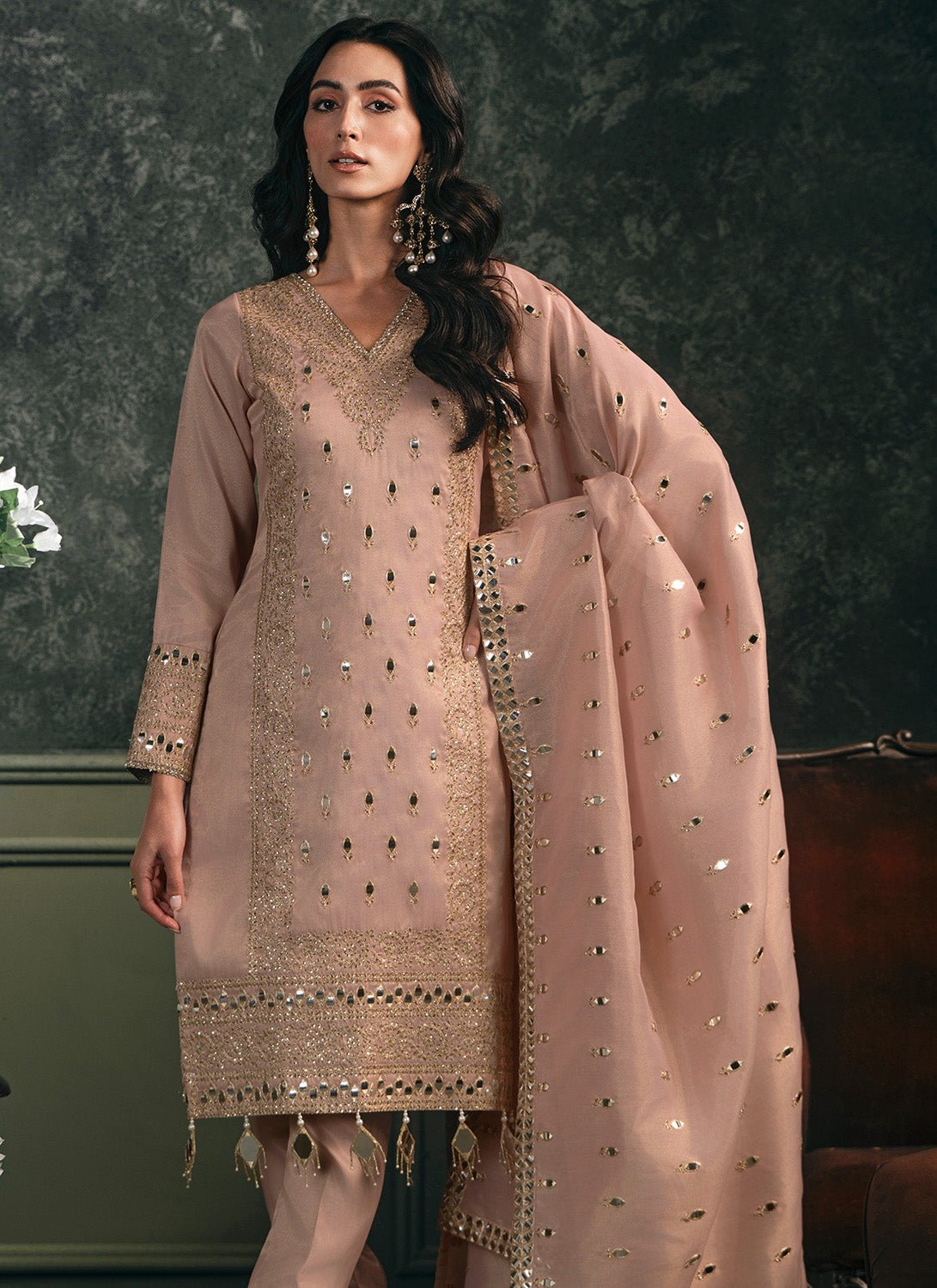Peach Embroidered Silk Straight Suit - Lashkaraa