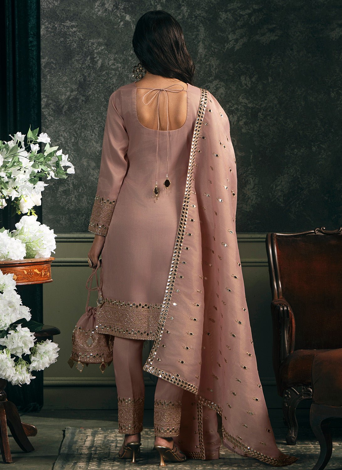 Peach Embroidered Silk Straight Suit - Lashkaraa