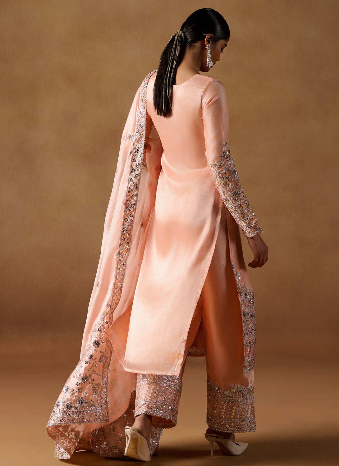 Peach Embroidered Tissue Palazzo Suit - Lashkaraa