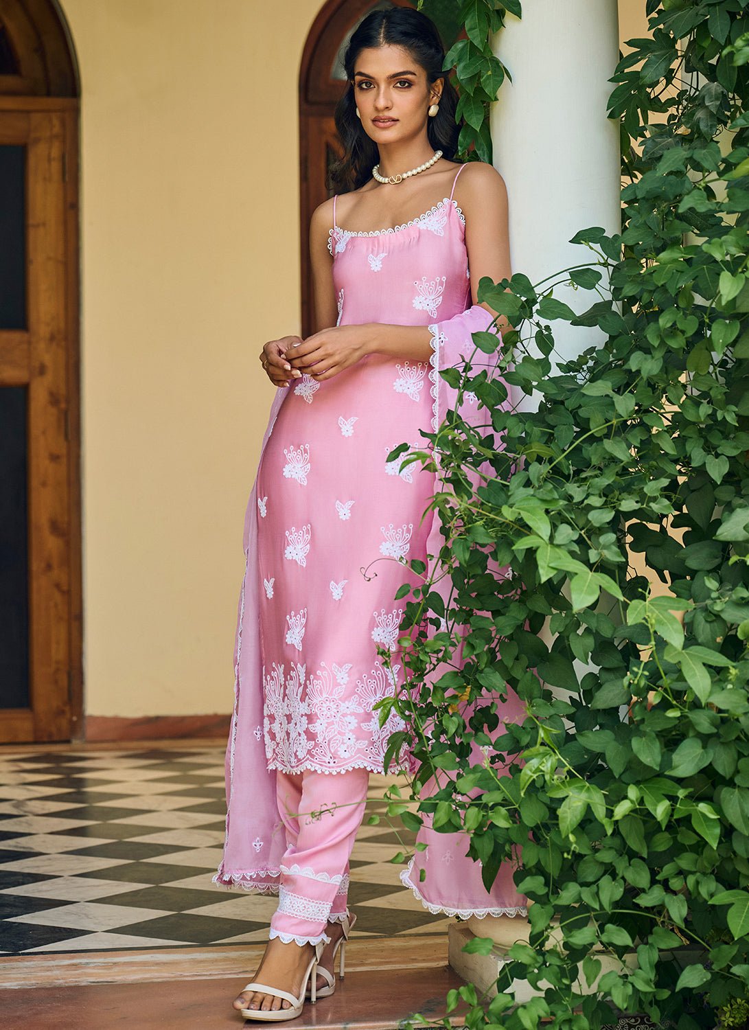 Pink Embroidered Cotton Straight Suit - Lashkaraa