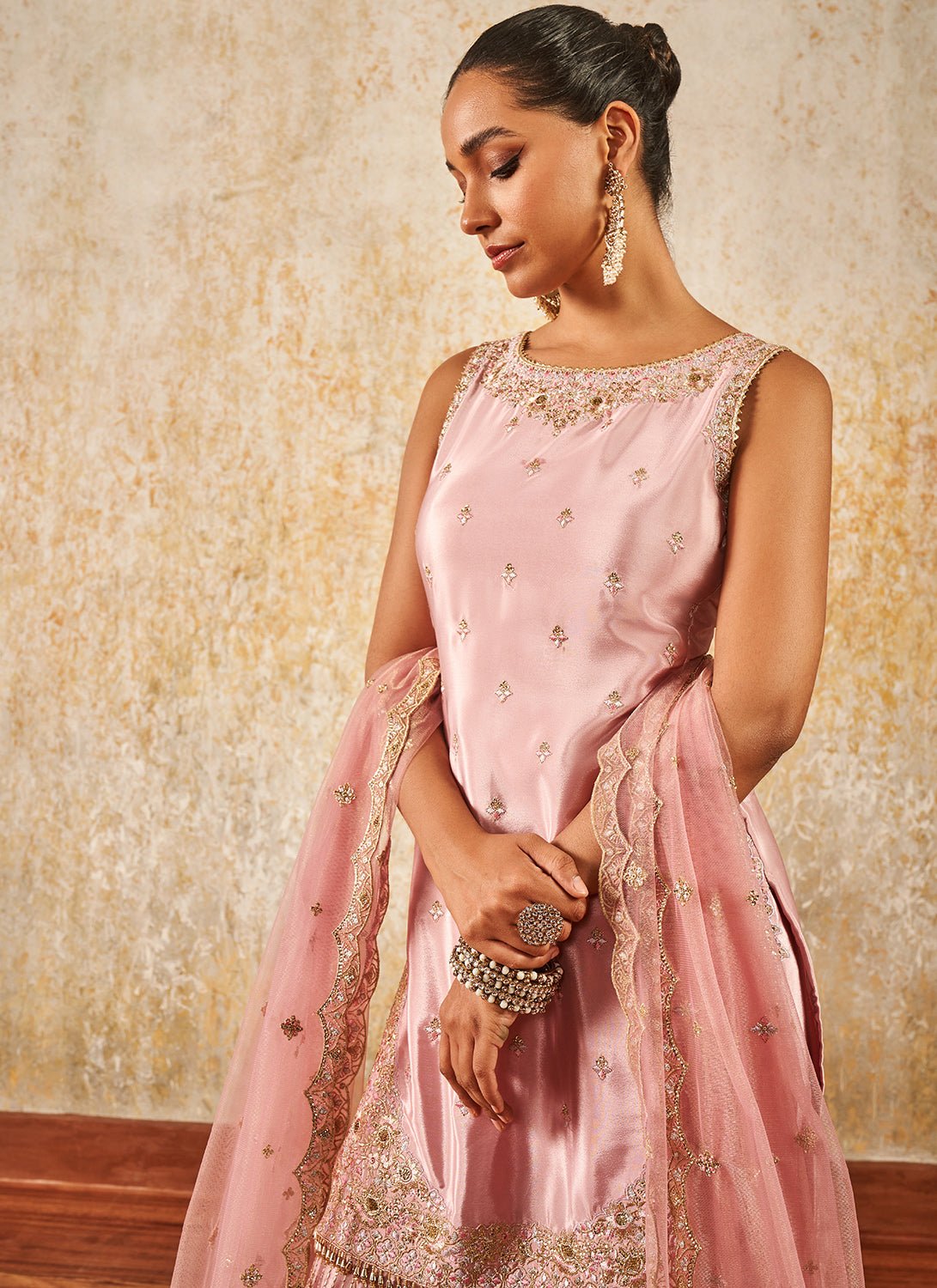 Pink Embroidered Gharara Suit - Lashkaraa