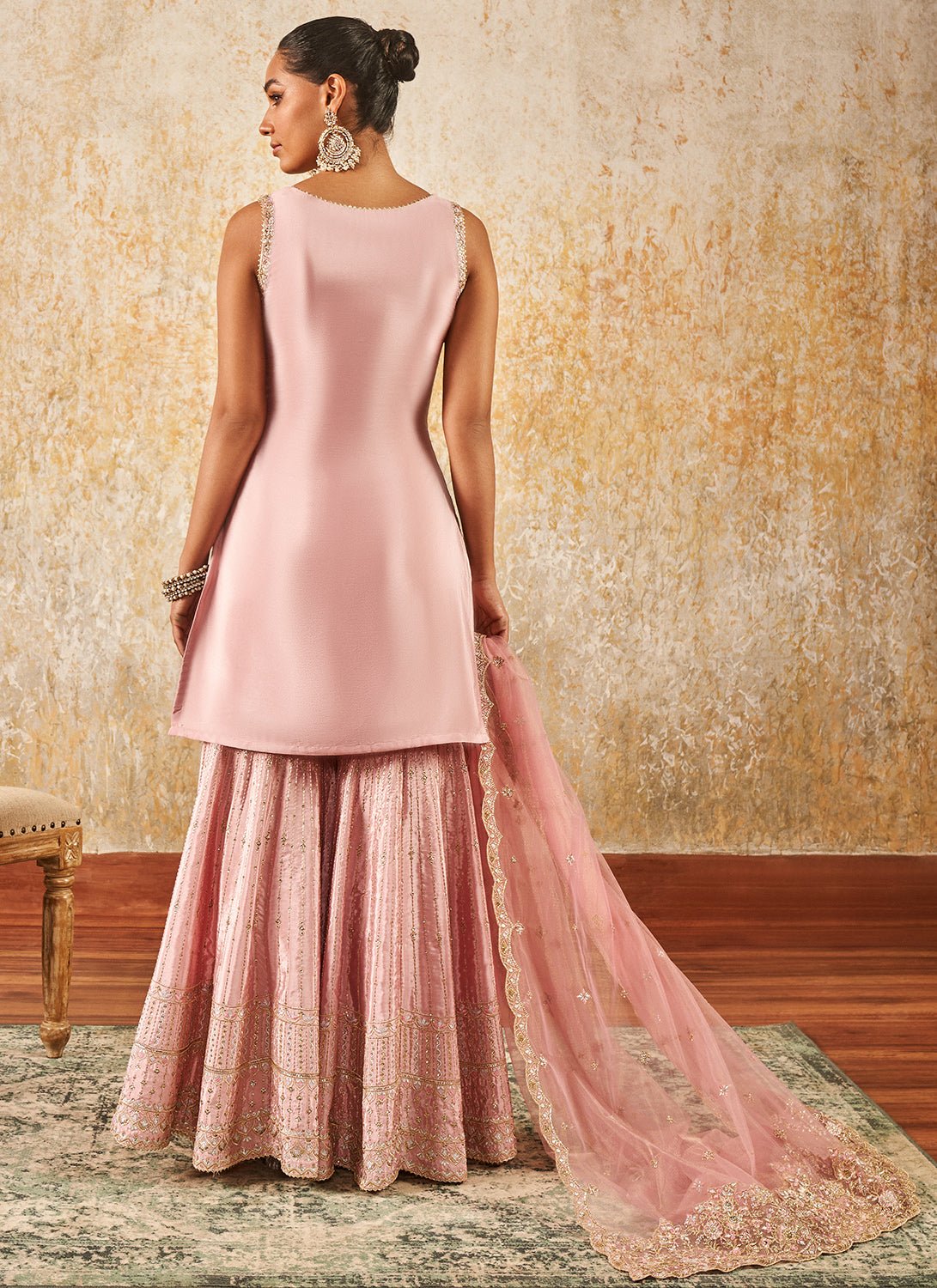 Pink Embroidered Gharara Suit - Lashkaraa