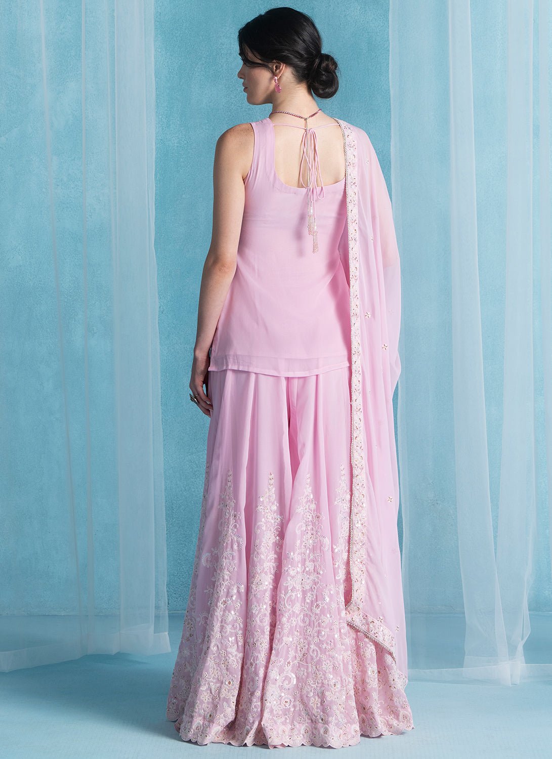 Pink Embroidered Lucknowi Sharara Suit - Lashkaraa