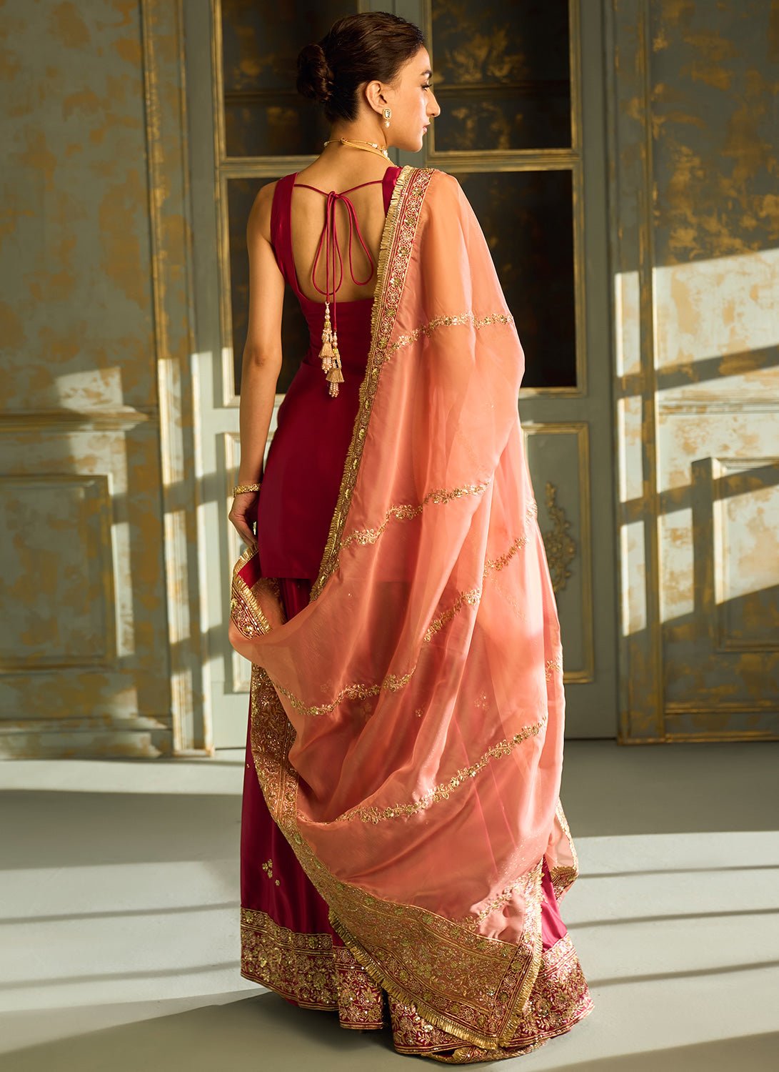 Pink Embroidered Sharara Suit - Lashkaraa