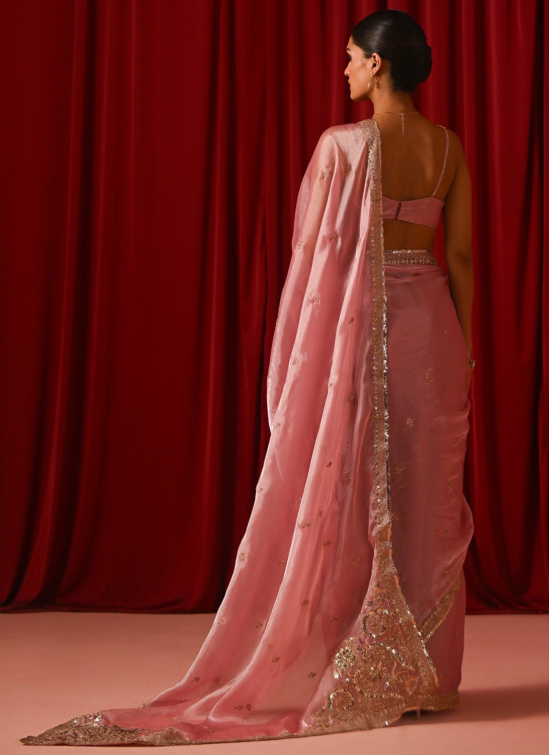 white christmas dresses Pink Embroidered Tissue Saree