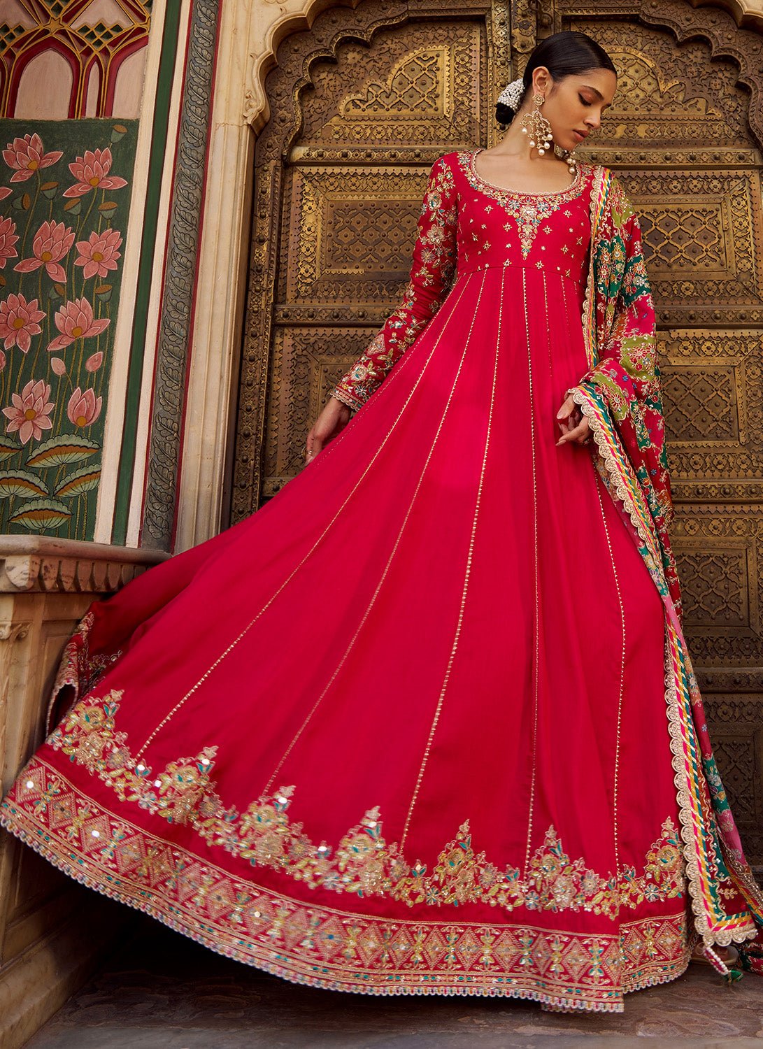 Pink Embroidered Viscose Silk Anarkali - Lashkaraa
