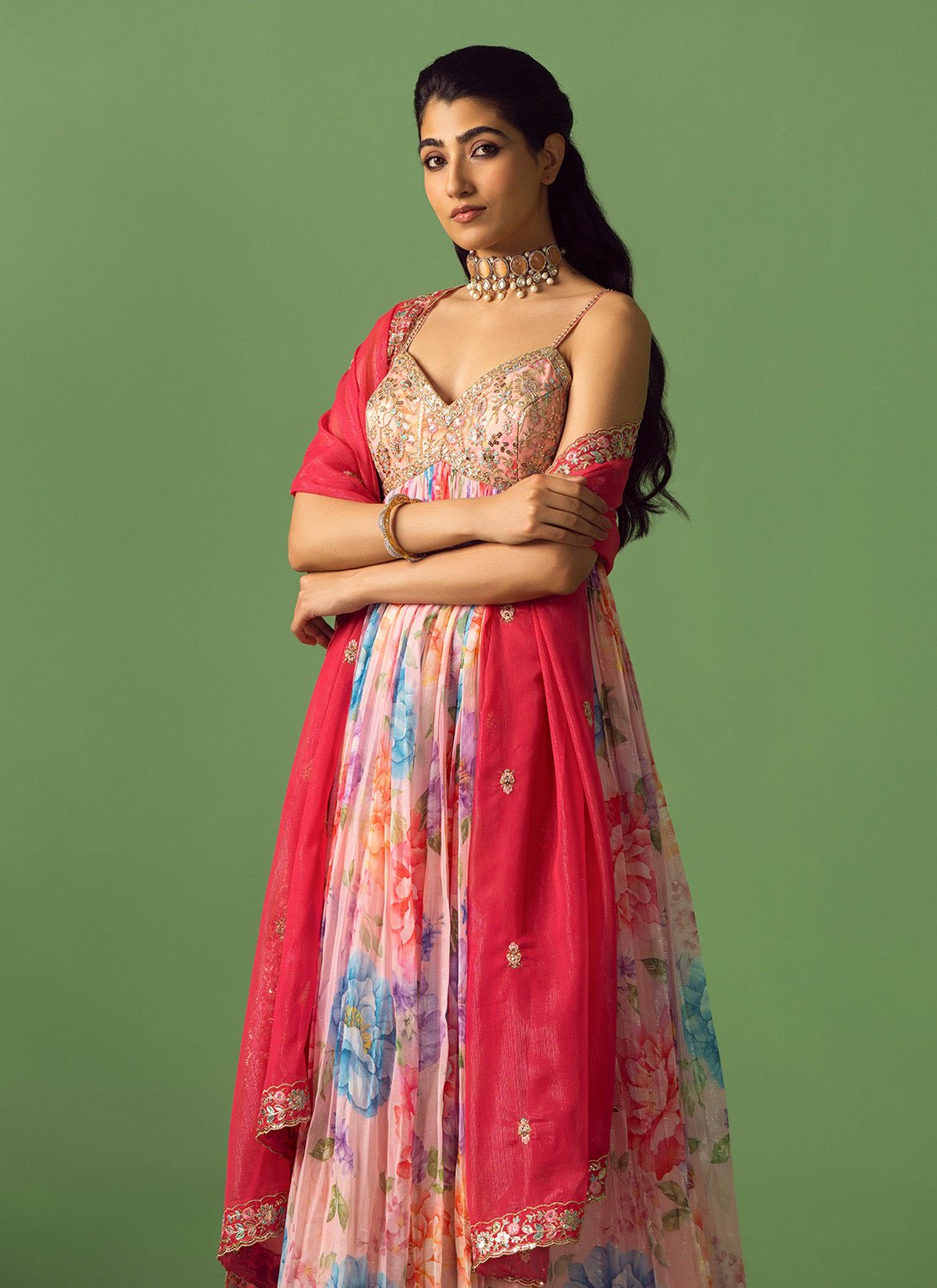 Pink Multicolor Floral Printed Anarkali - Lashkaraa