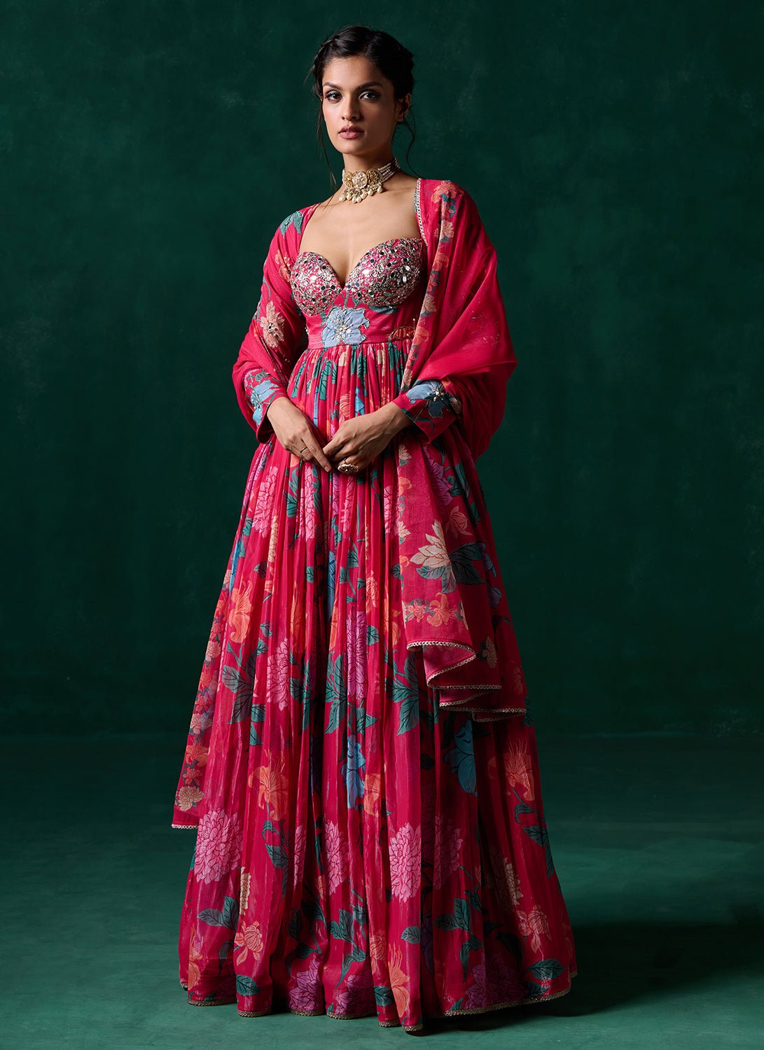 Pink Multicolor Floral Printed Anarkali - Lashkaraa