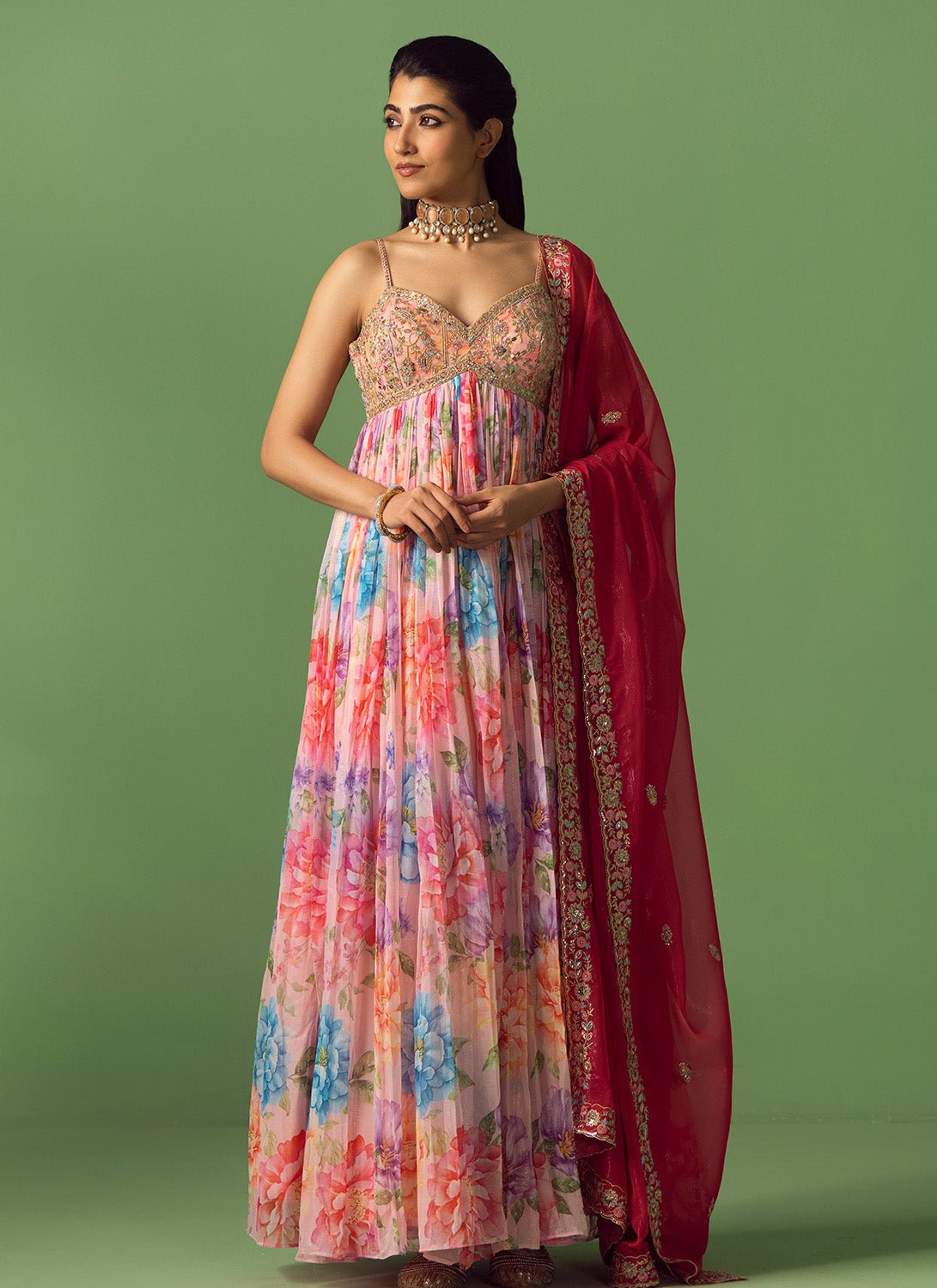 Pink Multicolor Floral Printed Anarkali - Lashkaraa