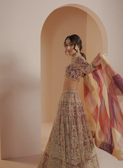 Magenta Multicolor Embroidered Lehenga