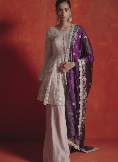 Dusty Pink and Purple Embroidered Sharara Suit