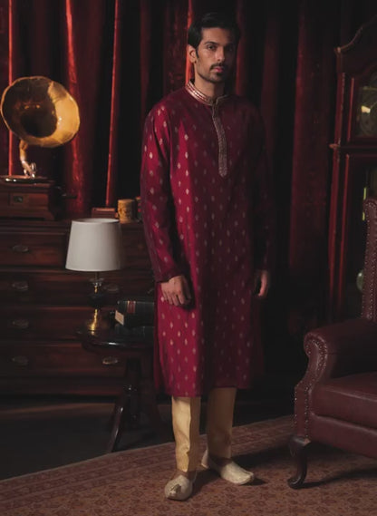 Maroon Foil Printed Kurta Set