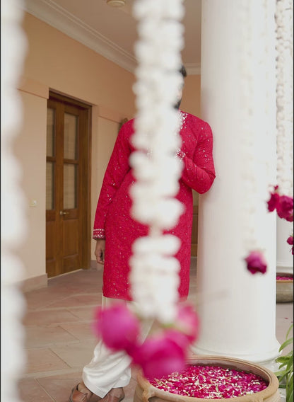 Red Embroidered Kurta Set