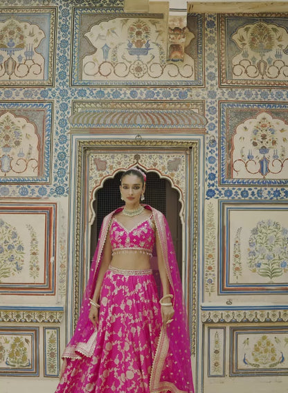 Pink Embroidered Brocade Lehenga