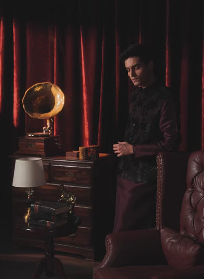 Maroon Silk Nehru Jacket Set