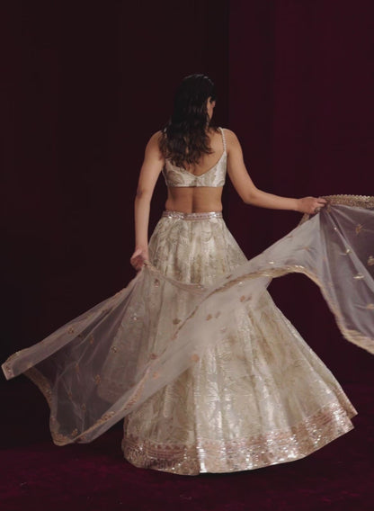 Off White Embroidered Organza Lehenga
