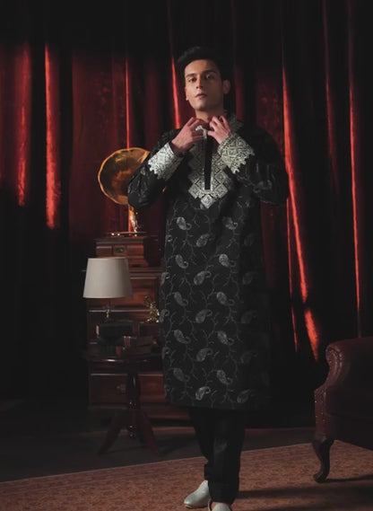 Black Foil Printed Kurta Set