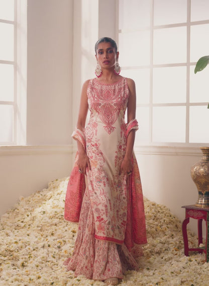 Cream Multicolor Floral Printed Sharara Suit