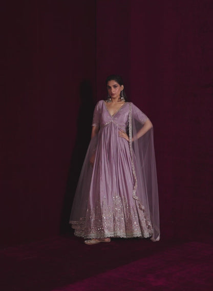 Lavender Embroidered Crepe Anarkali