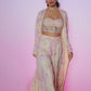 Light Peach Floral Embellished Crop Jacket Set