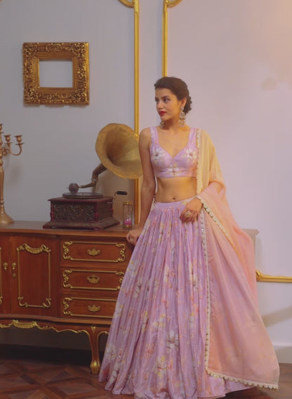 Dusty Purple Floral Printed Lehenga