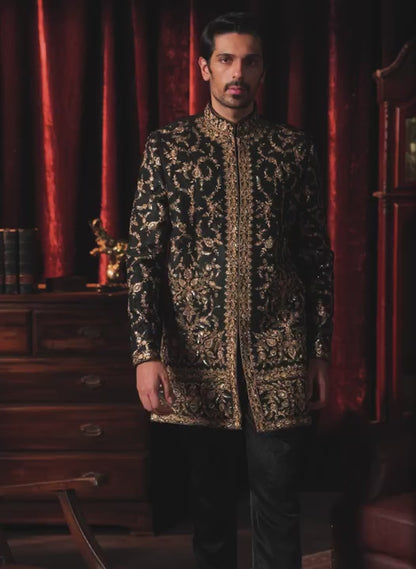 Black and Gold Embroidered Sherwani
