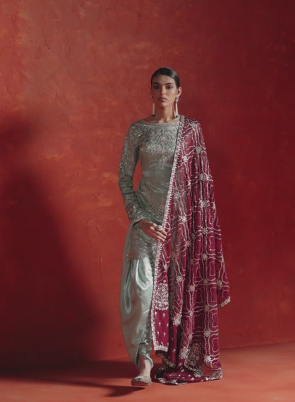 Light Blue Embroidered Satin Punjabi Suit