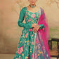 Teal Floral Printed Anarkali