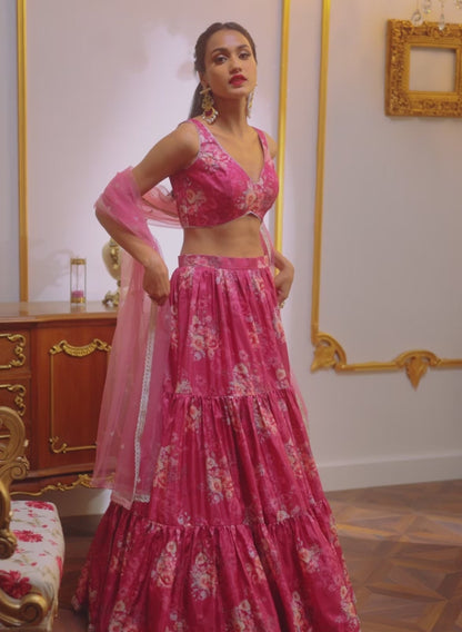 Dusty Pink Floral Lehenga